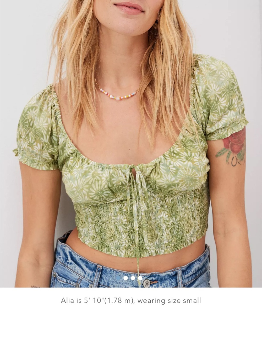 NWT American eagle smocked Scoop Neck Crop Top green SZ XS